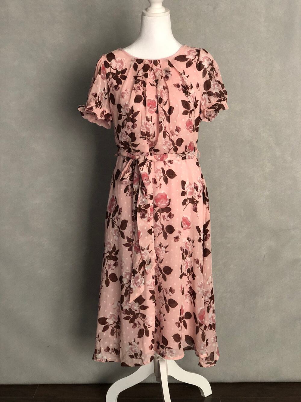 NY Collection Chiffon Dress Floral Puff Sleeve Women's Petite Large NEW